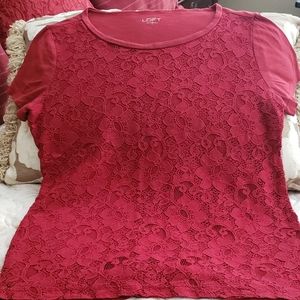 Ann Taylor Loft Lace Overlay Short Sleeve Top. Sz Small
